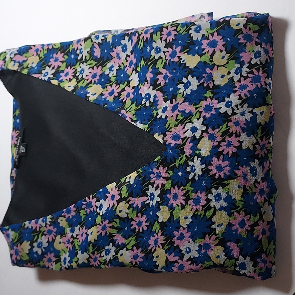 Saint + Sophia Floral Dress Blue Lavender Purple Size V neck Long Sleeve M - Picture 11 of 11